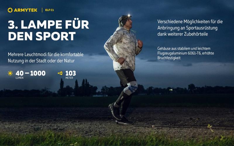 Armytek Elf C1 USB-C Taschen- und Stirnlampe mit Magnethalterung / Stirnhalterung akkubetrieben neutralweißes Licht