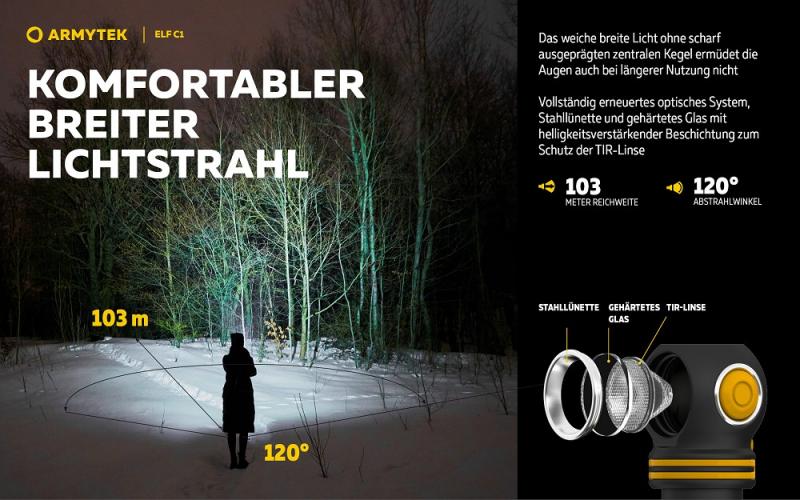 Armytek Elf C1 USB-C Taschen- und Stirnlampe mit Magnethalterung / Stirnhalterung akkubetrieben neutralweißes Licht