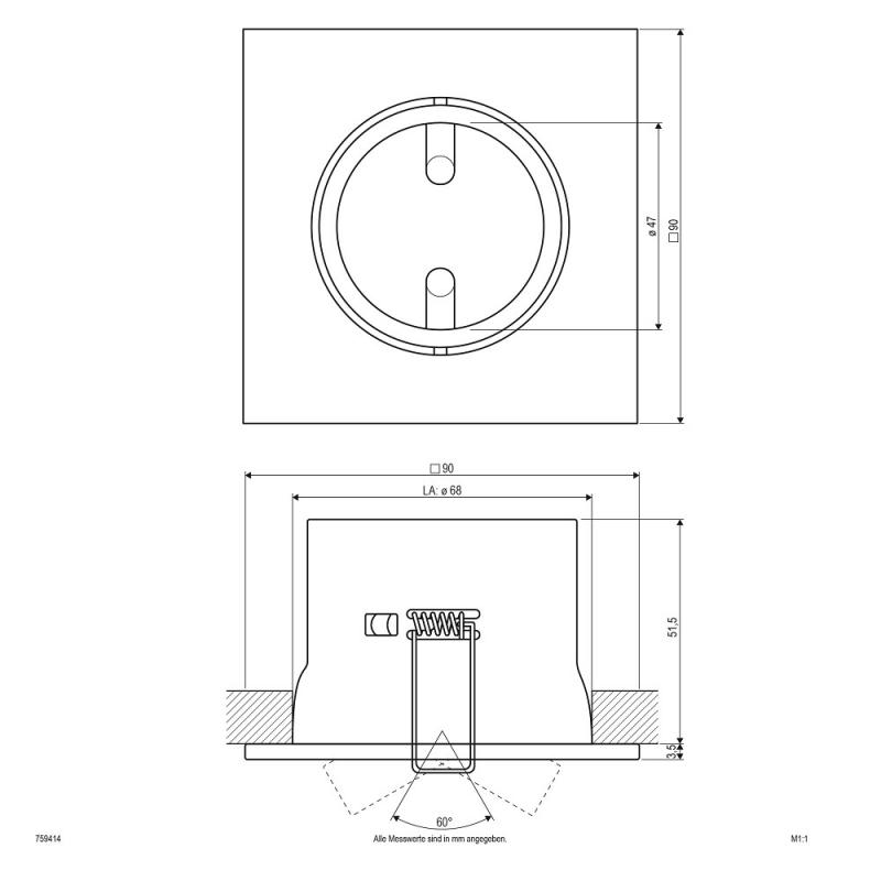EVN Decken-Einbaustrahler für GU5.3 Leuchtmittel quad. schwenkbar chrom matt IP20 12V EinbauØ68