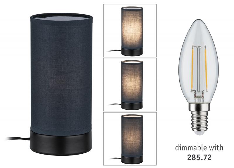 Paulmann 77059 Pia Tischleuchte max.1x25W E14 Schwarz matt/Grau 230V Metall/Stoff