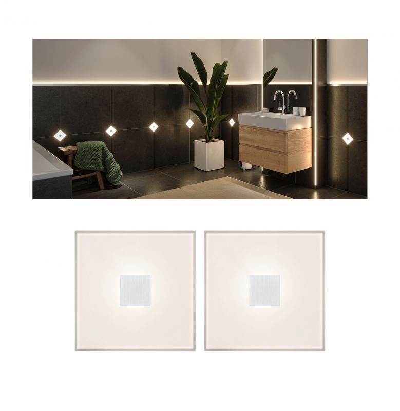 Paulmann 78401 2er-Set LumiTiles LED Fliesen Square 100x10mm 0,8W warmweiß Weiß Kunststoff/Aluminium