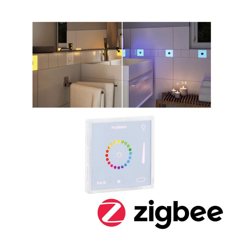 Paulmann 78423 LumiTiles Zubehör Smart Home Zigbee Square Touch Modul 100x10mm Regenbogen/ Weiß+ Weiß Kunststoff/Aluminium
