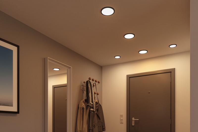 Paulmann 79960 VariFit LED Einbaupanel Areo schlicht Spritzwasser geschützt rund 118mm warmweiß Schwarz