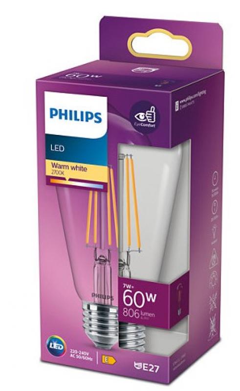 Philips LED E27 Filamentfadenlampe Kolbenform 7W wie 60W warmweisses Licht dekorativ