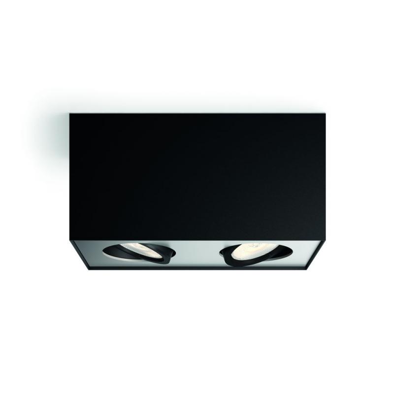 2-flammiger schwenkbarer Philips myLiving Box LED Deckenstrahler mit Warm Glow-Funktion in Schwarz