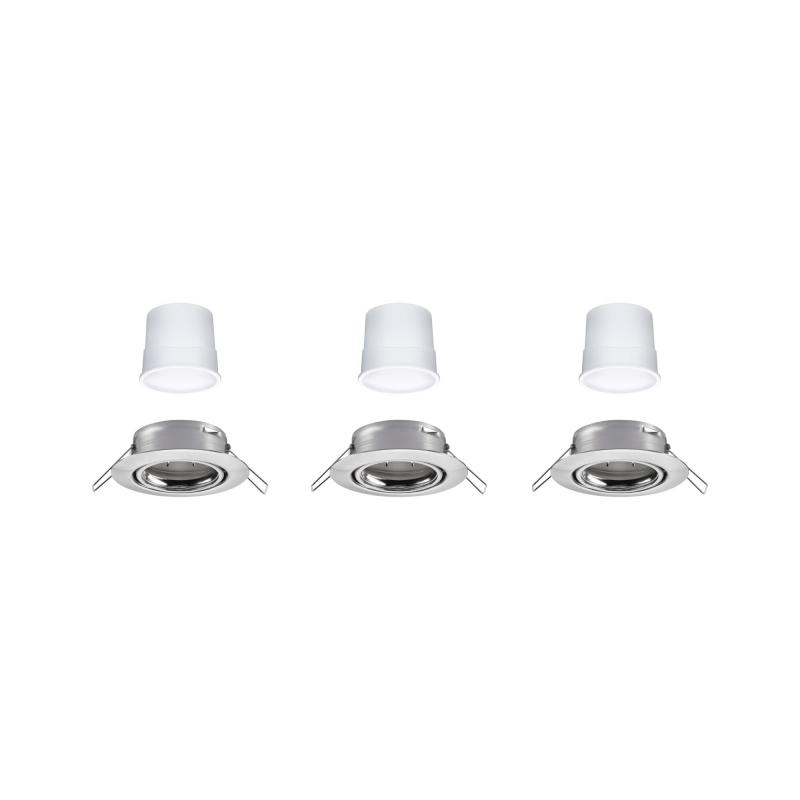 Paulmann 92464 LED Einbauleuchte Smart Home Zigbee Base Coin Basisset schwenkbar rund 90mm 20° 3x4,9W 3x430lm 230V dimmbar 3000K Eisen gebürstet