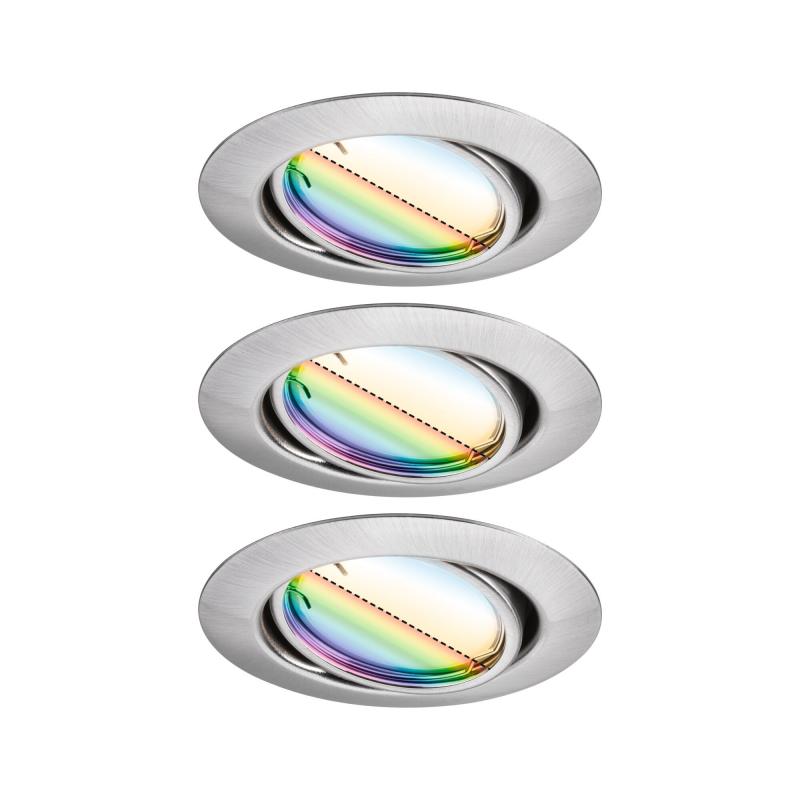 Paulmann 92467 LED Einbauleuchte Smart Home Zigbee Base Coin Basisset schwenkbar rund 90mm 20° dimmbar RGBW+ Eisen gebürstet