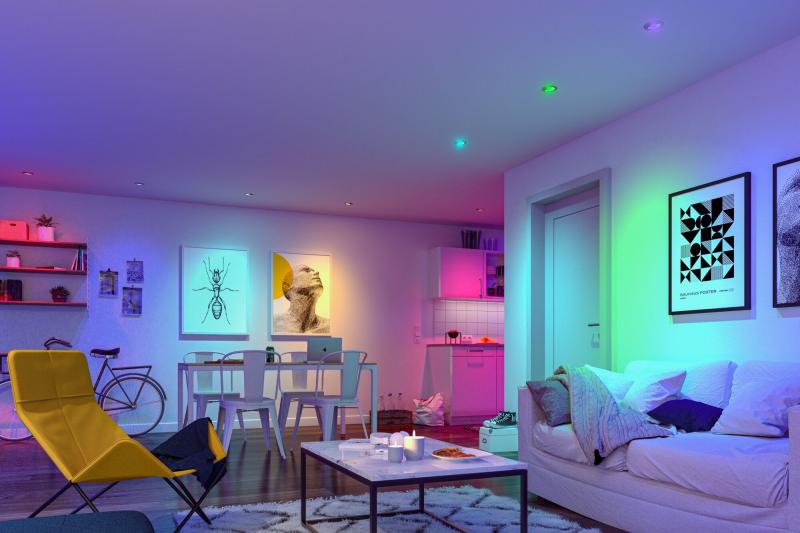 Paulmann 92467 LED Einbauleuchte Smart Home Zigbee Base Coin Basisset schwenkbar rund 90mm 20° dimmbar RGBW+ Eisen gebürstet