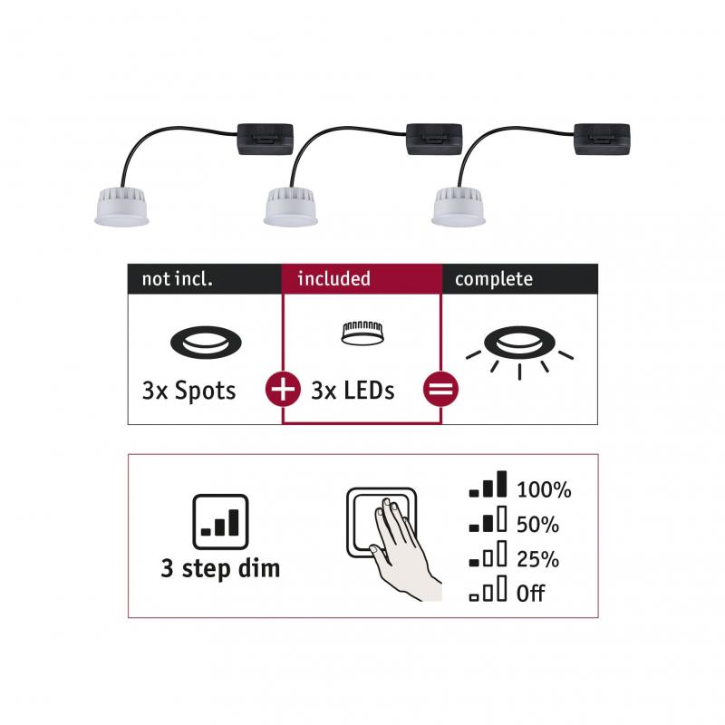 Paulmann 92473 Einbauleuchte Choose 3er Coin 3 Stufen dimmbar warmweiß 51mm