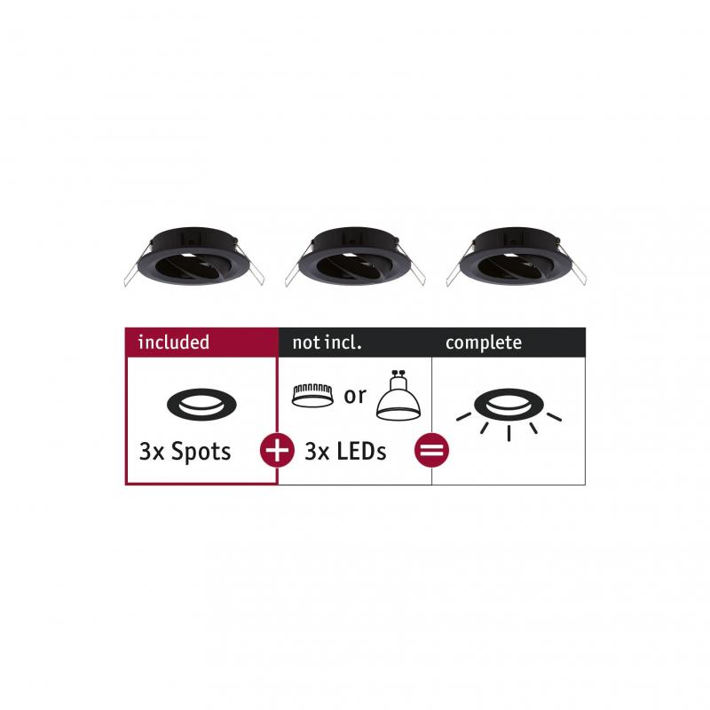 Paulmann 92487 EBL Choose 3er Spot schwenkbar max 3x10W 230V 51mm Schwarz matt Alu