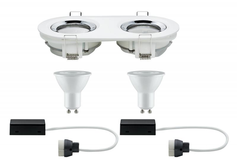 Aktion: Nur noch angezeigter Bestand verfügbar - Paulmann 92901 Einbauleuchte Set Nova Plus IP65 schwb oval LED 1x 2x7W GU10 Weiß m-Chrom