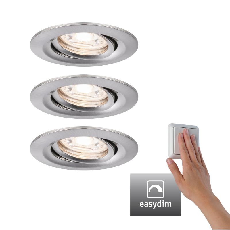 Paulmann 92973 EBL Set Nova mini Plus Coin EasyDim schwenkb 3x4,2W 2700K 230V Eisen geb/Alu