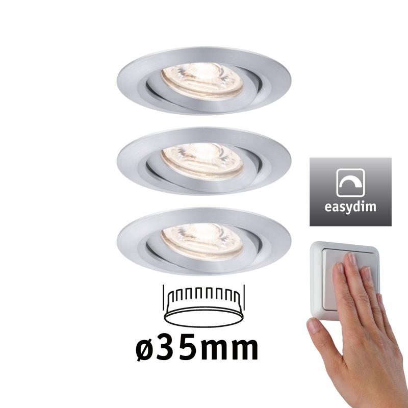 Paulmann 92975 EBL Set Nova mini Plus Coin EasyDim schwenkb 3x4,2W 2700K 230V Alu gedr/Alu