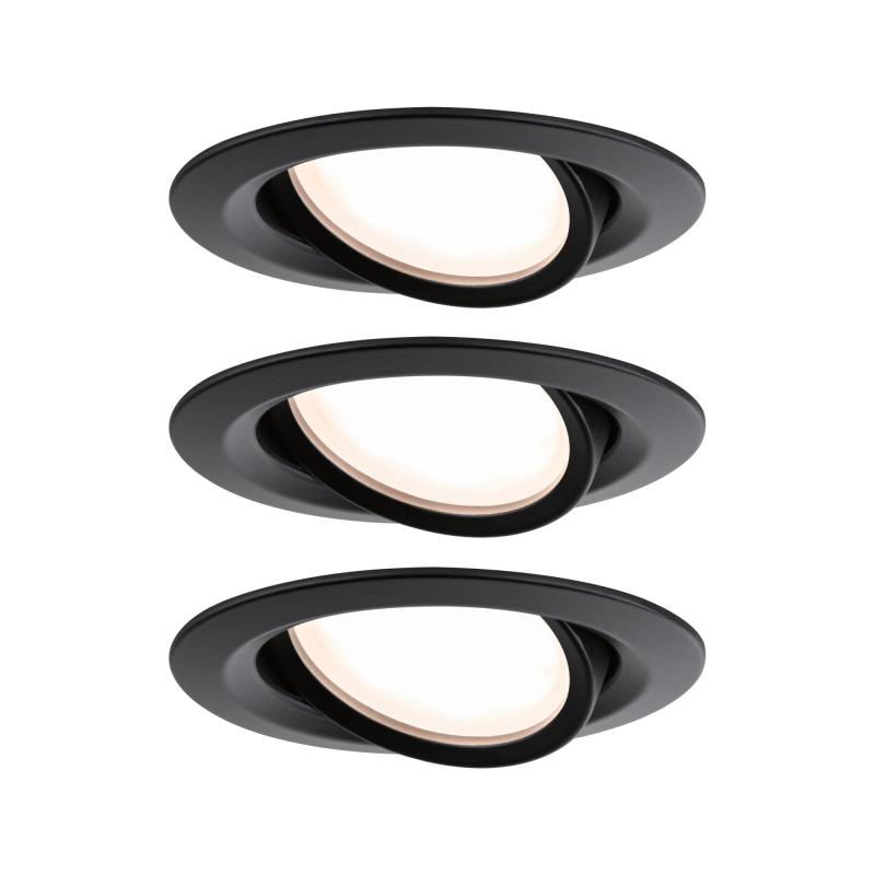 Paulmann 93080 LED Einbauleuchte Nova Plus Coin Basisset modern schwenkbar rund 84mm 50° Coin 6W dimmbar warmweiß Schwarz matt