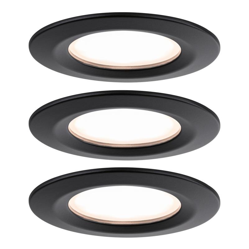 Paulmann 93081 LED Einbauleuchte Nova Plus Coin Basisset modern starr Spritzwasser geschützt rund 78mm Coin 6W 230V dimmbar warmweiß Schwarz matt
