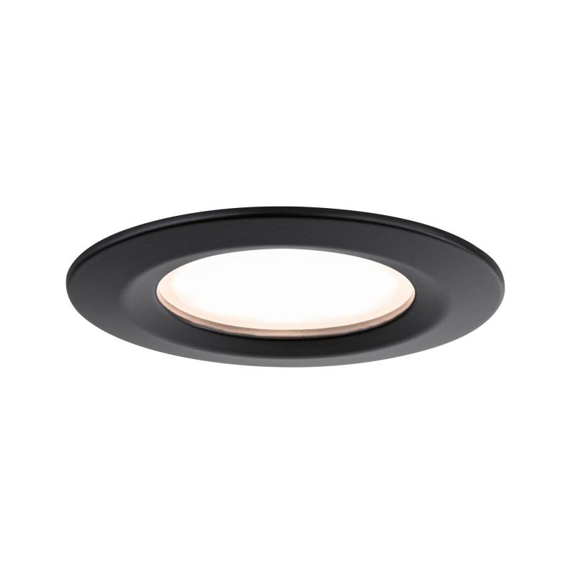 Paulmann 93081 LED Einbauleuchte Nova Plus Coin Basisset modern starr Spritzwasser geschützt rund 78mm Coin 6W 230V dimmbar warmweiß Schwarz matt