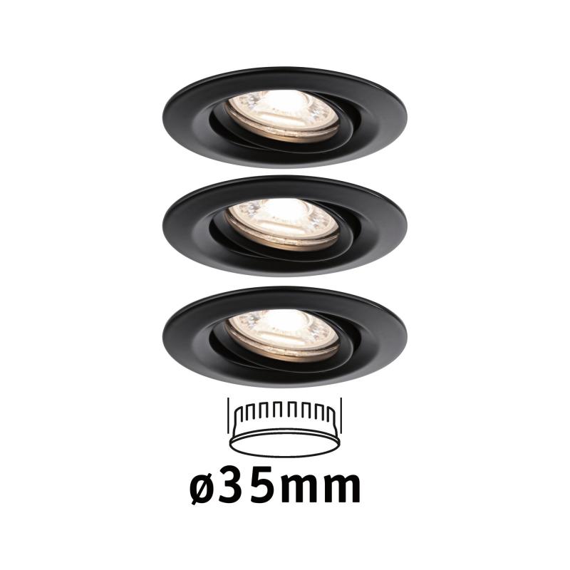Paulmann 93083 LED Einbauleuchte Nova Mini Coin Basisset modern schwenkbar  rund 66mm 15° Coin 3x4W 3x310lm 230V  warmweiß Schwarz matt