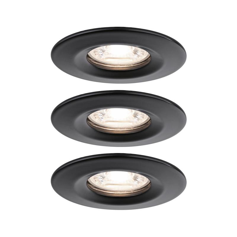 Paulmann 93084 LED Einbauleuchte Nova Mini Coin Basisset modern starr rund 66mm Coin 3x4W warmweiß Schwarz matt