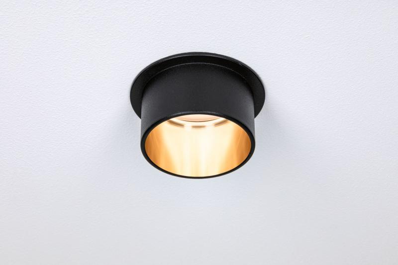 Runder schwarz goldener LED Deckeneinbaustrahler Gil Coin 3StepDim matt aus Aluminium warmweiße Wohnungsbeleuchtung