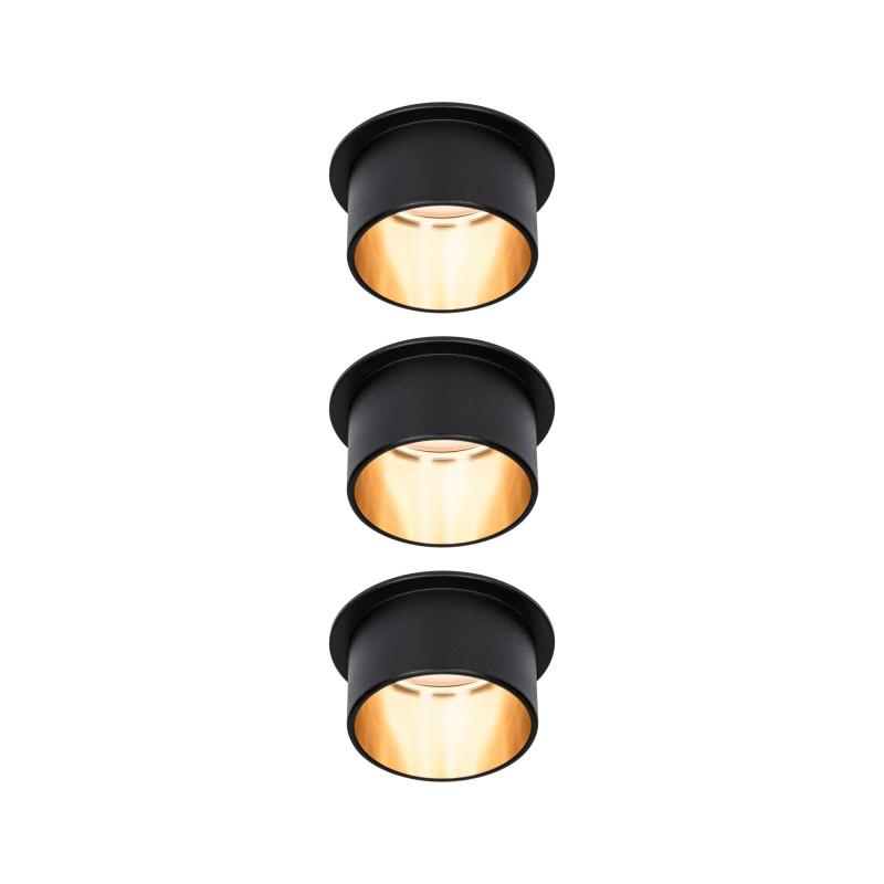 3er Set Einbauleuchten Paulmann 93379  Gil Coin 3StepDim starr LED 3x6W 2700K 230V schwarz matt/gold Alu