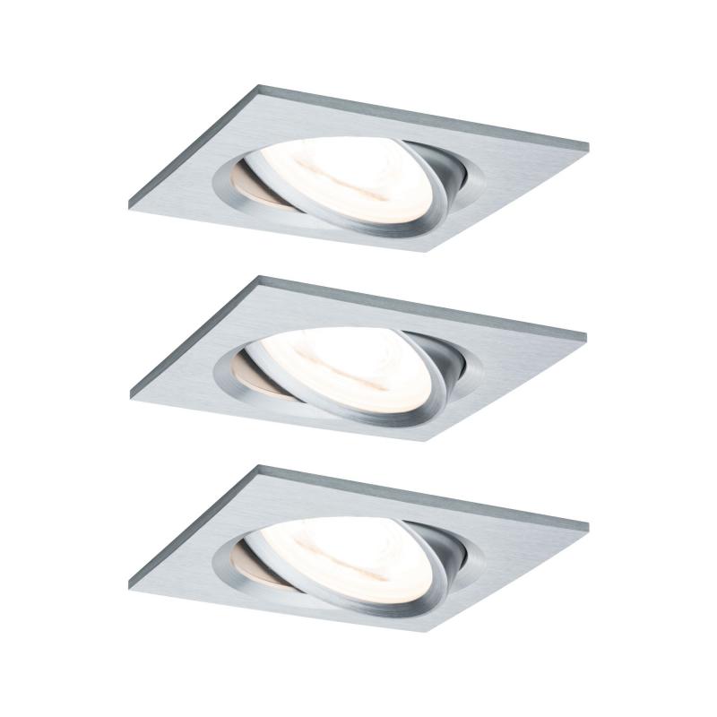 Paulmann 93438 Einbauleuchte Set Nova eckig schwenkbar LED 3x6.5W 2700K GU10 Alu