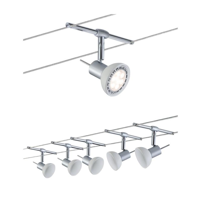 Paulmann 94136 Seilsystem Set Sheela - 5m Komplettset in chrom/opal mit 5 Spots ohne LM