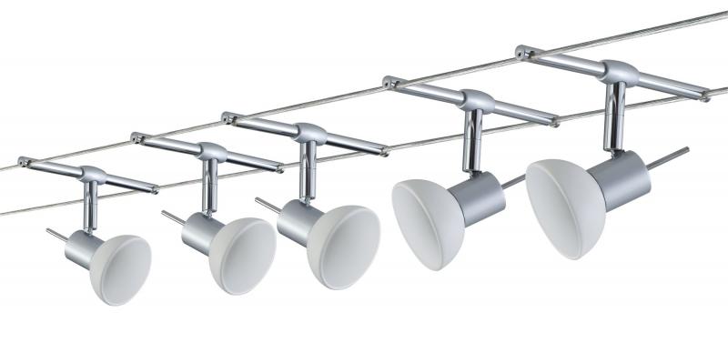 Paulmann 94136 Seilsystem Set Sheela - 5m Komplettset in chrom/opal mit 5 Spots ohne LM