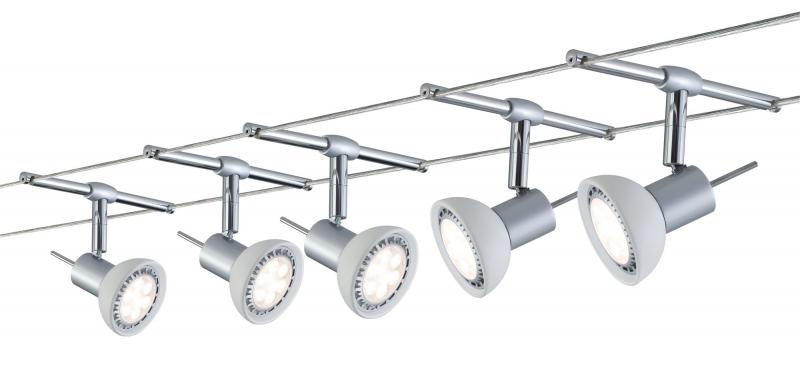 Paulmann 94136 Seilsystem Set Sheela - 5m Komplettset in chrom/opal mit 5 Spots ohne LM