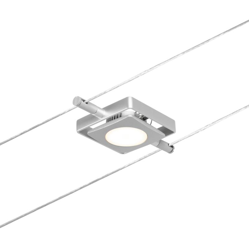 Paulmann Seilsystem Set Mac LED 94420 mit 5 eckigen Leuchtspots in mattem Chrom 12V DC /Metall 3000K
