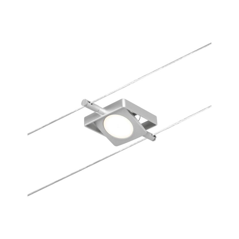 Paulmann Seilsystem Set Mac LED 94420 mit 5 eckigen Leuchtspots in mattem Chrom 12V DC /Metall 3000K