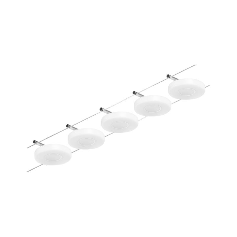 Paulmann Seilsystem Set mit 5 LED Strahlern 94426 DiscLED mattes Chrom 12V DC Akzentbeleuchtung