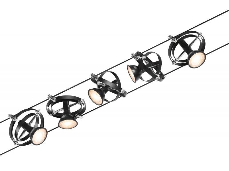 Schwarzes anschlußfertiges Paulmann 94440 Seilsystem Set Cardan für 5 GU5.3 LEDs mattiert