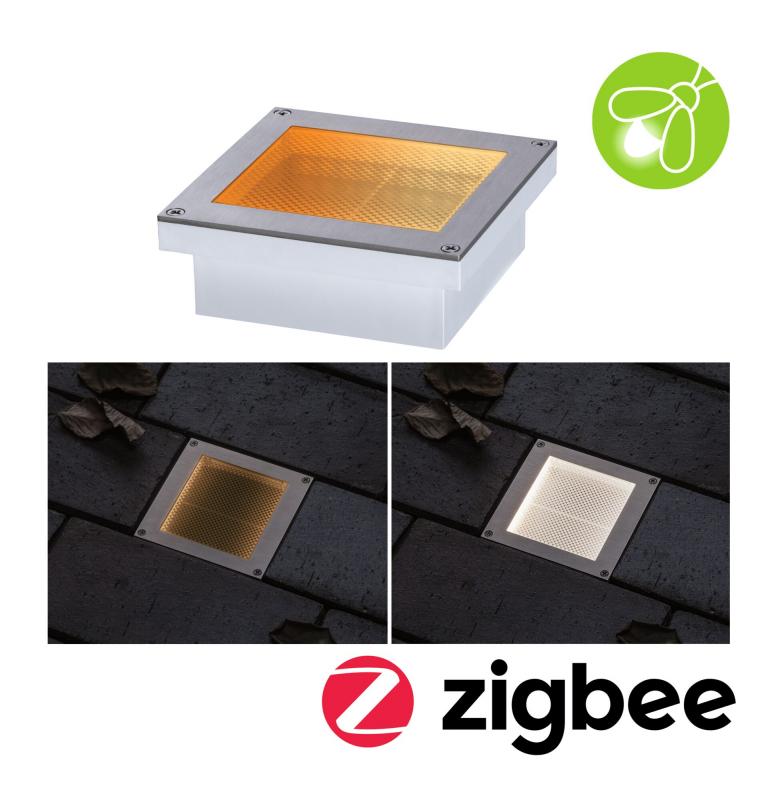 Paulmann 94595 LED Bodeneinbauleuchte Smart Home Zigbee Brick IP67 eckig 100x100mm Tunable Warm 1W Edelstahl