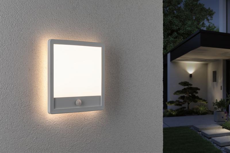 Paulmann 94663 LED Außenpanel Lamina Backlight Bewegungsmelder seewasserresistent Spritzwasser geschützt eckig 250x47mm warmweiß 14,5W Weiß Kunststoff