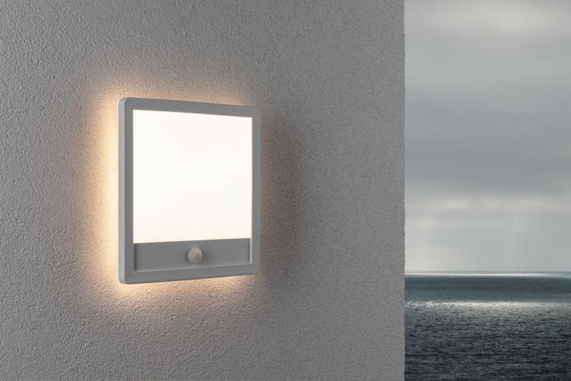Paulmann 94663 LED Außenpanel Lamina Backlight Bewegungsmelder seewasserresistent Spritzwasser geschützt eckig 250x47mm warmweiß 14,5W Weiß Kunststoff