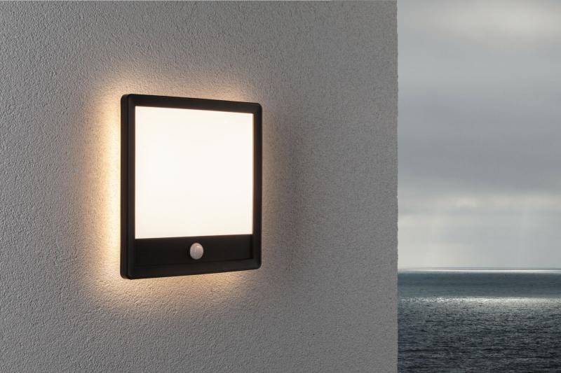 Paulmann 94665 LED Außenpanel Lamina Backlight Bewegungsmelder IP44 eckig warmweiß 14,5W Schwarz
