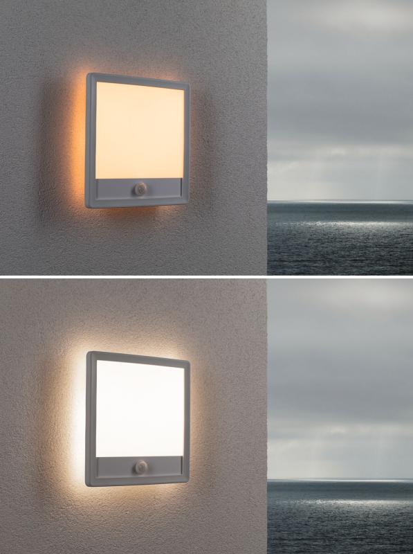 Paulmann 94707 LED Außenpanel Lamina Backlight Bewegungsmelder insektenfreundlich Spritzwasser geschützt eckig 250x47mm Tunable Warm 14W Weiß Kunststoff