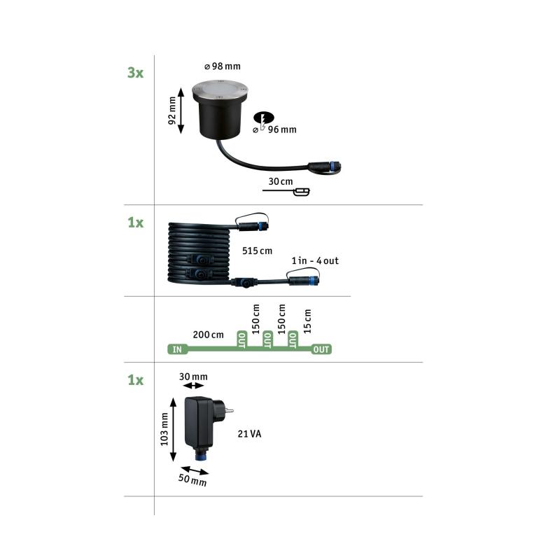 Paulmann 94717 Plug & Shine LED Bodeneinbauleuchte Floor Basisset IP67 extra warmweiß 4,5W Anthrazit