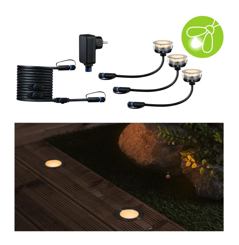 Paulmann 94722 Plug & Shine LED Bodeneinbauleuchte Floor Basisset Insektenfreundlich staubdicht 1m unter Wasser geschützt extra warmweiß 2W Silber