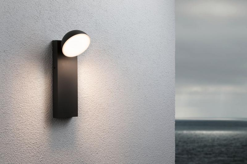Paulmann 94738 LED Außenwandleuchte Puka modern seewasserresistent Spritzwasser geschützt rund 110x125mm warmweiß 8,5W Anthrazit Aluminium