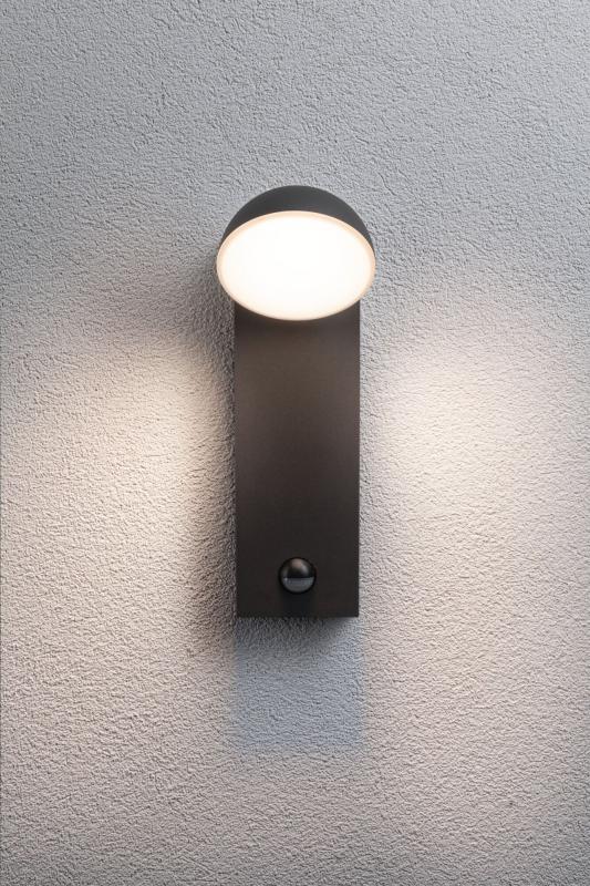 Paulmann 94739 LED Außenwandleuchte Puka modern seewasserresistent Spritzwasser geschützt rund 110x125mm warmweiß 8,5W Anthrazit Aluminium