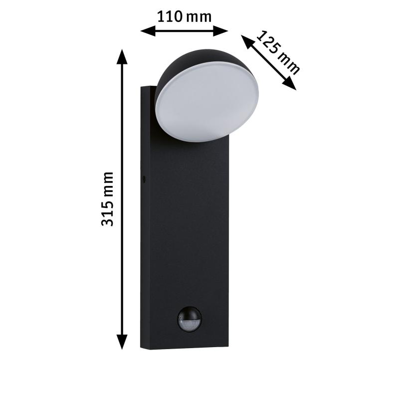 Paulmann 94739 LED Außenwandleuchte Puka modern seewasserresistent Spritzwasser geschützt rund 110x125mm warmweiß 8,5W Anthrazit Aluminium