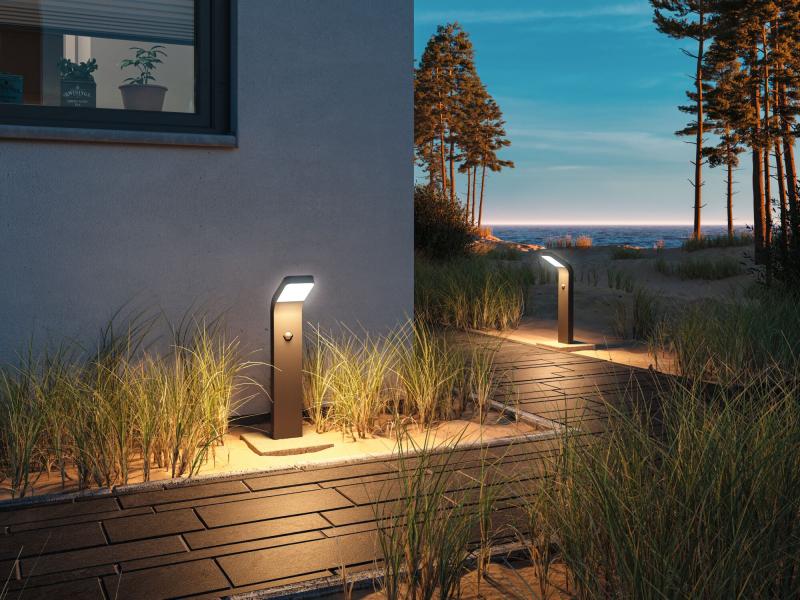 Paulmann 94747 LED Pollerleuchte Kulma modern Bewegungsmelder seewasserresistent Spritzwasser geschützt 500mm warmweiß 7,5W Anthrazit Aluminium