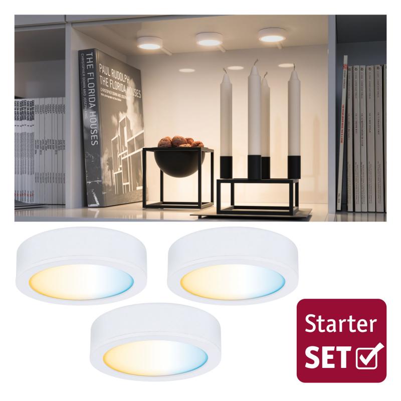 Paulmann 99975 Clever Connect StarterSet Disc 3x2W 12VA DC 2700-6500K 12V Weiß matt/Kunststoff