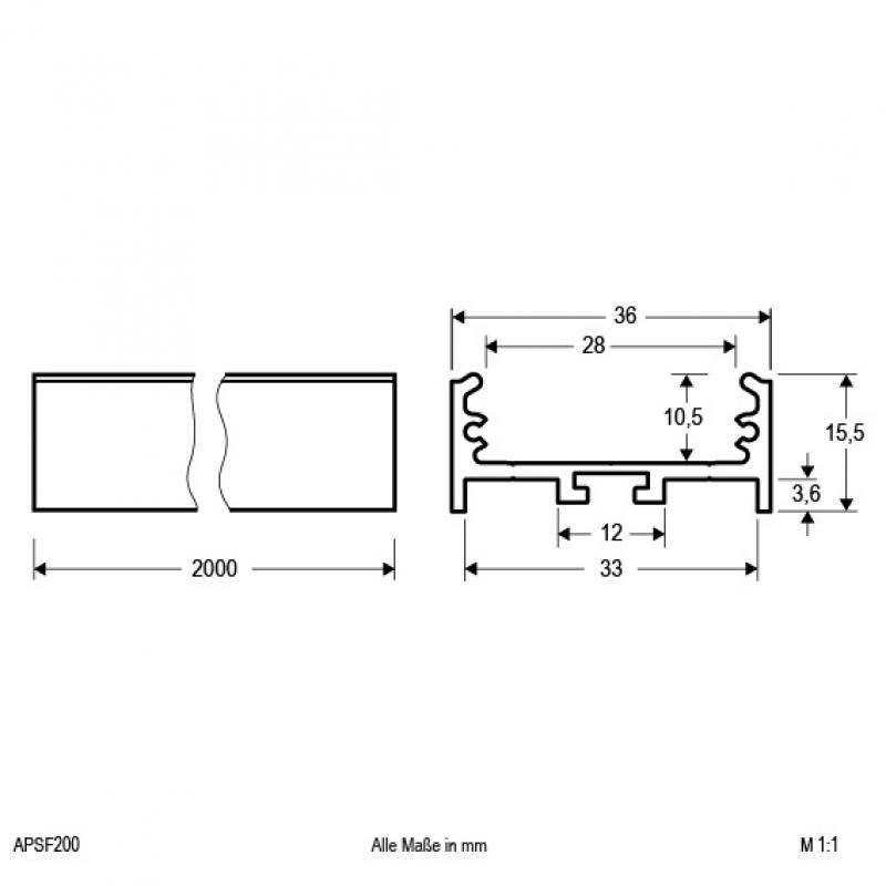 EVN Aluminium U-Profil (flach, extrabreit) für LED-Strips APSF200