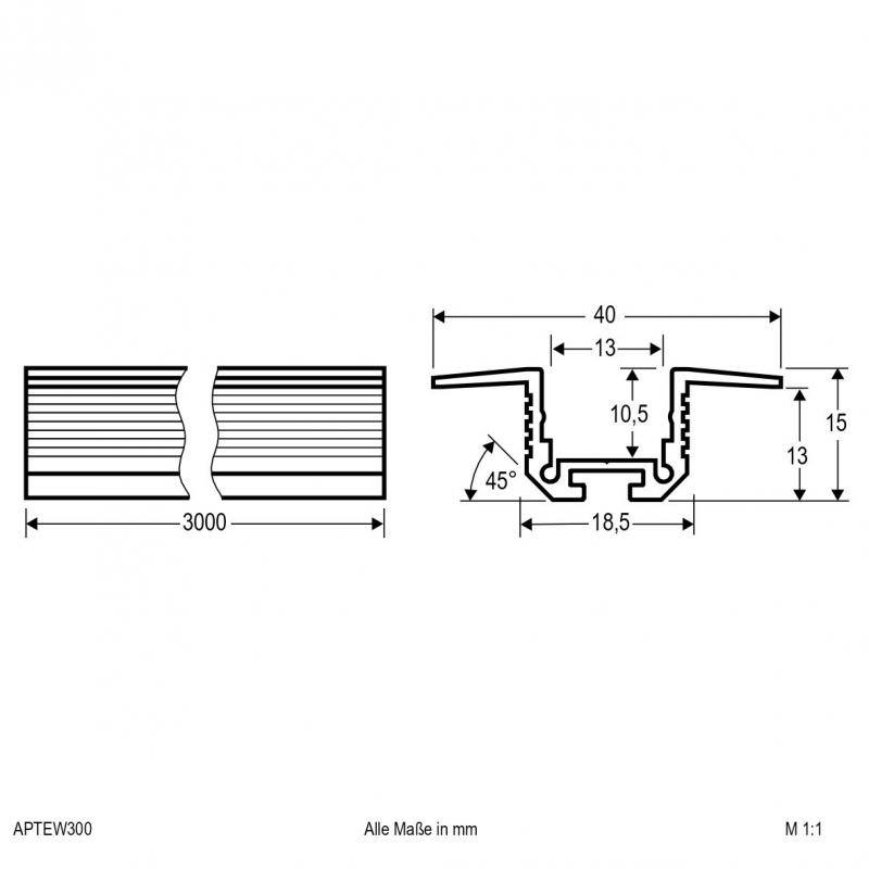 EVN Aluminium T-/Eck-Profil für LED-Strips APTEW300