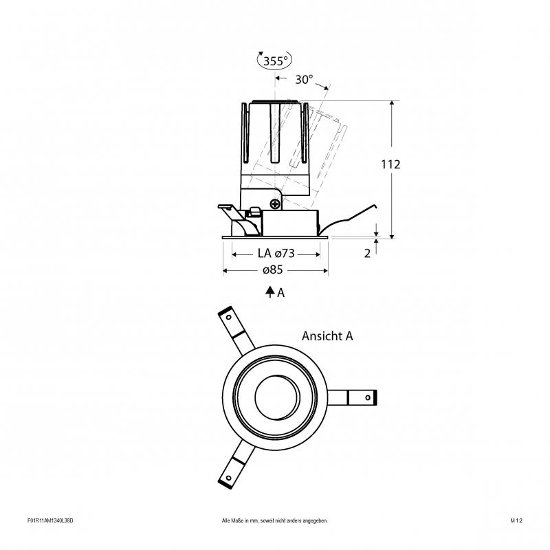 EVN F01R11AM1340L38D COB LED Deckeneinbauleuchte 13 W 4000 K Neutralweiß 1593 lm 38° DALI dimmbar Einbaudurchmesser 73 mm