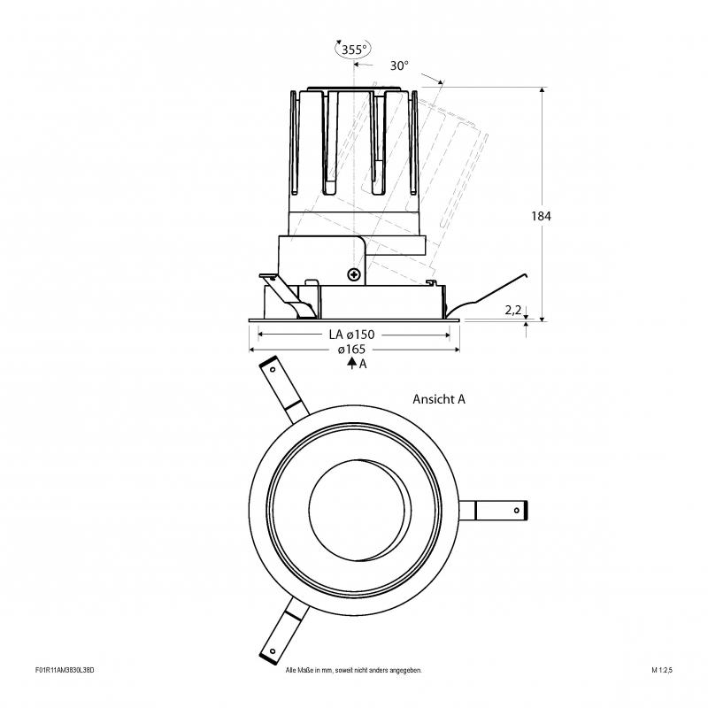 EVN F01R11AM3830L38P COB-LED Deckeneinbauleuchte dimmbar 38W 3000K 4433lm 38° weiß Einbaudurchmesser 150 mm