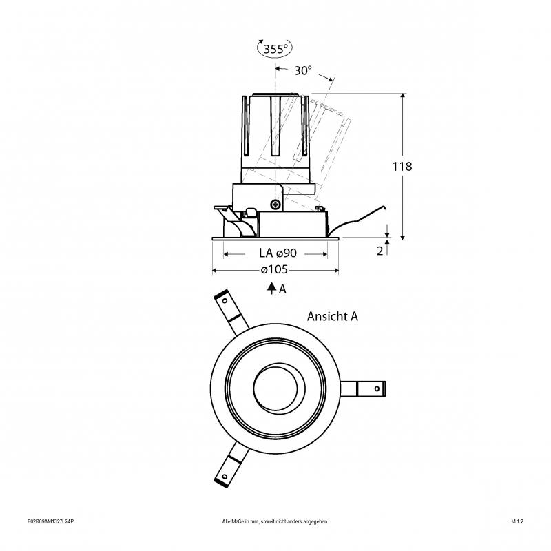 EVN F02R09AM1327L24P COB-LED Deckeneinbauleuchte 13W 2700K 1486lm 24° Phasenanschnitt Phasenabschnitt dimmbar Einbaudurchmesser 90 mm