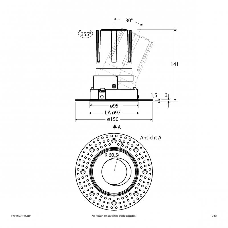 EVN F02R09AM1830L38P COB-LED Deckeneinbauleuchte 18W 3000K 2100lm 38° dimmbar Einbaudurchmesser 97 mm